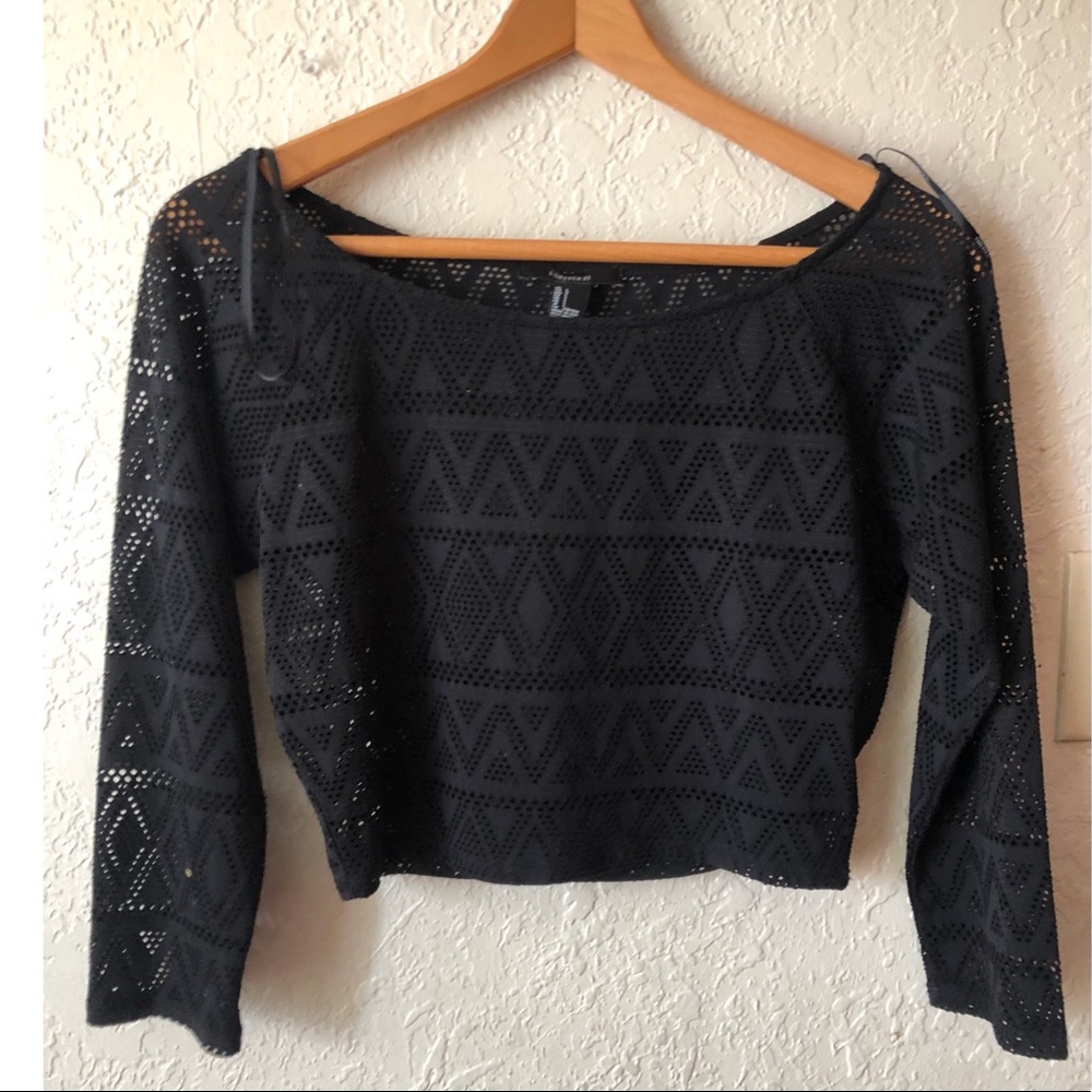 Forever 21 Black 3/4 Sleeved Crop, See Thru- Style